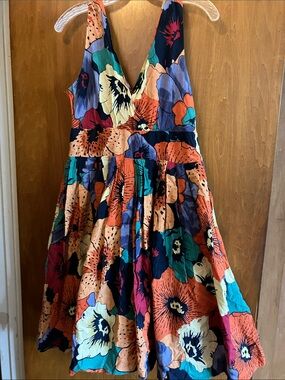Aryeh Orange Floral Print Dress Suze Large